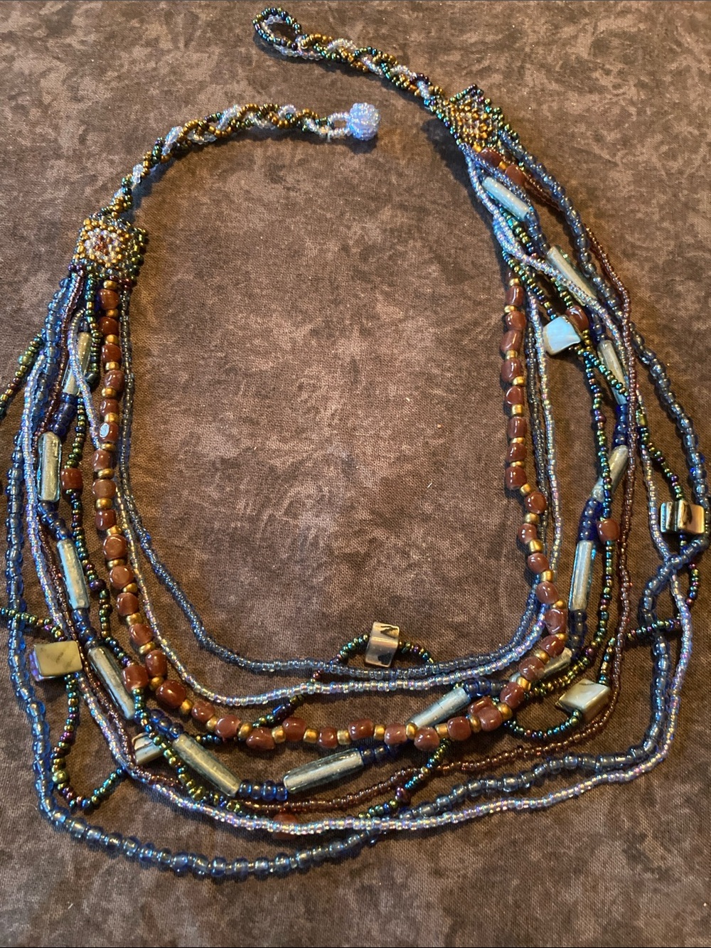 Iridescent Boho Beaded Multi Strand Necklace